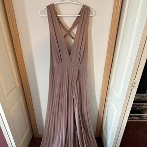 Taupe pink v-neck prom dress